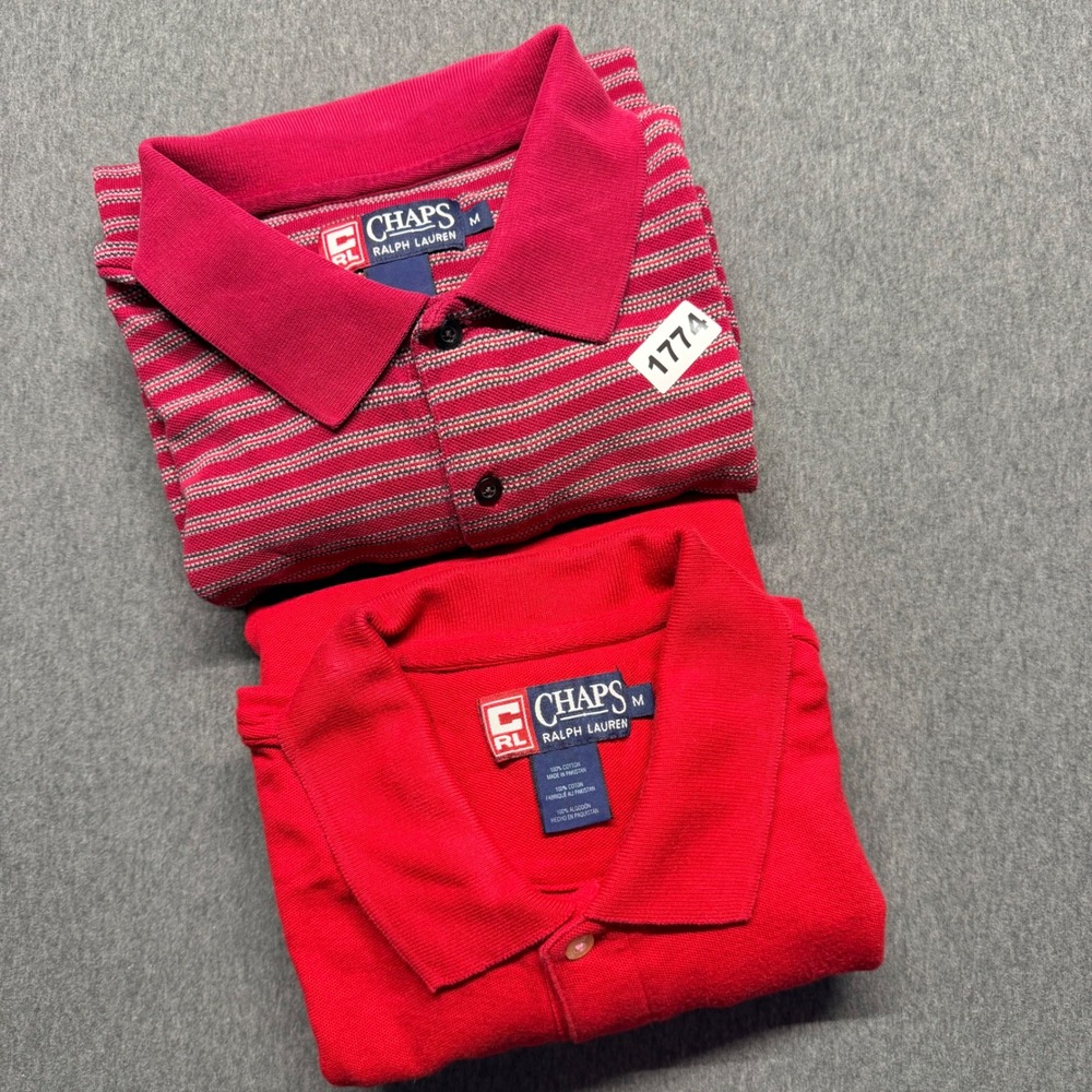 Lot of 2 Chaps Ralph Lauren Mens Polo Shirts Red Striped Solid Size Medium